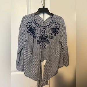 ZARA embroidered tie blouse